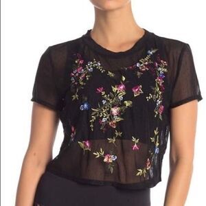 Nanette Lepore black sheer floral crop top